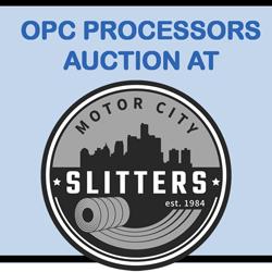 Logo for OPC Processors Silent Auction at Motor City Slitters